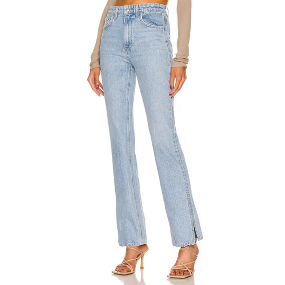 GRLFRND The Harlow High Rise Boot with Slit Jeans Light Wash Hudson Yards 23